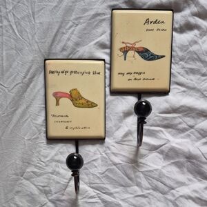 Set Of 2 Cream Wall Hook Pair with Decorative Shoe Artwork
